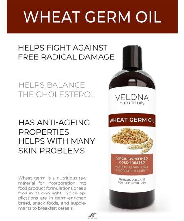 Velona 100% Pure Wheat Germ Oil USP Grade 4 oz - Cold Pressed | Natural Carrier Oil for Cooking, Face, Hair, Body & Skin Care - Use Today for Maximum Results - Buy Online on GoSupps.com