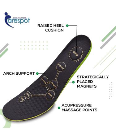 Carespot Acupressure Magnetic Massage Insoles - Foot Therapy Reflexology Pain Relief Shoe Inserts for Men & Women - Large Leather & Latex Comfort - Buy Online on GoSupps.com