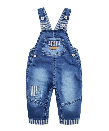 KIDSCOOL SPACE Baby&Little Girls Flower Embroidered Washed Cotton Denim Overalls 6-9 Months Blue-2195