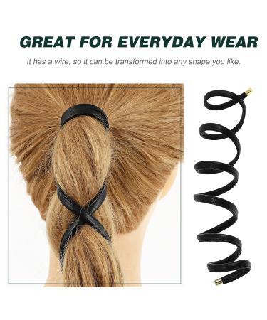 Lurrose Girls PU Leather Adjustable Hair Tie Ponytail Holder - Black | Stylish & Durable | International Shipping Available - Buy Online on GoSupps.com