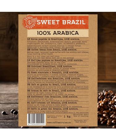 COFFEE CRUISE Sweet Brazil Brazilian Coffee Beans 1 kg - Medium Roast - Cocoa and Chocolate Flavor - For all Coffee Machines - 100% Arabica - Buy Online on GoSupps.com