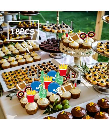Dessert Cupcake Topper Rugby Ball Super Bowl Touchdown Sport Game Day Theme Decor Supplies Men Boys Happy Birthday Party Decorations set 18pcs Glitter - Buy Online on GoSupps.com