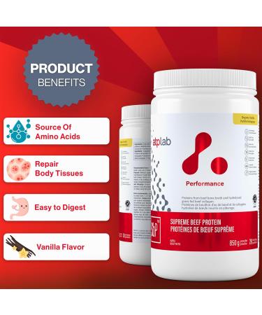 ATP LAB - ATP Supreme Beef Protein Powder Grass Fed 850g (Vanilla Flavour) - Proteins From Beef Bone Broth & Hydrolysed Grass-fed Beef Collagen Vanilla 850 g (Pack of 1) - Buy Online on GoSupps.com