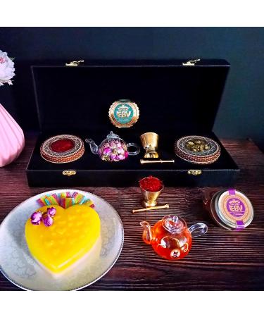 Luxurious Saffron Gift Box for Chefs: 5 Gr Grade A+ Organic Super Negin Coupe Saffron Threads Green Cardamom Rose Bud Tea Dried Saffron Teapot Small Brass Mortar and Pestle (Black Leather Box) - Buy Online on GoSupps.com