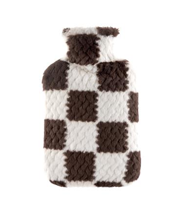 SAMPLY hot water bottle with soft cover 2L - heat bottle large 2 liters fluffy - bed bottle for children and adults - warm bottle with fluffy reference - gifts for women (brown) brown white