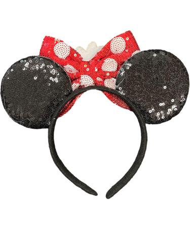 Minnie Mouse Inspired Sequin Alice Headband Minnie Ears With Big Red 5" Sequin Bow Handmade Fancy Dress Cosplay - Buy Online on GoSupps.com
