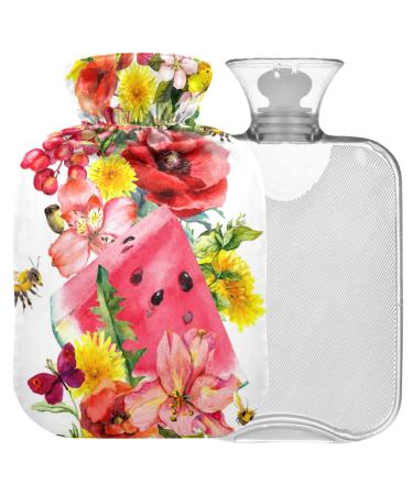 NAANLE BEE POPPY Flower watermelon heat bottle with cover Transparent hot water bottle 1l of warm head for bed hand feet heat pain relief heat and cold therapy