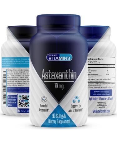 We Like Vitamins Astaxanthin 10mg Softgel - 90 Soft gels - Astaxanthin Supplement 3 Month Supply Antioxidant Helps Support Exercise Recovery Eye Joint Skin Health 90 Count (Pack of 1)