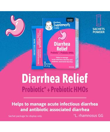 Gerber Supplements for Baby Diarrhea Relief 0-3 Yrs Baby Diarrhea Relief Acute Infectious Diarrhea & Antibiotic-associated Diarrhea Probiotic & Prebiotic HMOs Gluten-Free Sachets - Buy Online on GoSupps.com
