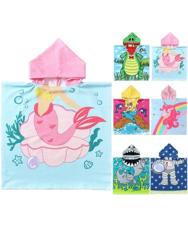 NovForth Kids Beach Towel for Boys Girls, Mermaid Hooded Bath Towel Wrap, Toddler Pool Towel with Hood 24"X24" (1-6 years kids) Pink Mermaid