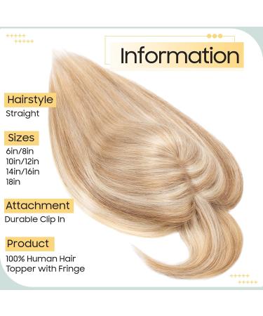 S-noilite Hair Toppers with Fringe Human Hair for Thinning Hair Women Real Hair Topper Hair Piece Clip In Hair Extensions 100% Remy Real Human Hair 27g(#12/613 Golden Brown and Bleach Blonde 6 Inch) 6 Inch Golden Brown and Bleach Blonde - Buy Online on GoSupps.com