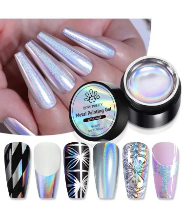 Born Pretty Metallic Painting Gel - Holographic Silver 3D Nail Art Polish | Glossy Soak Off DIY Manicure - Buy Online on GoSupps.com