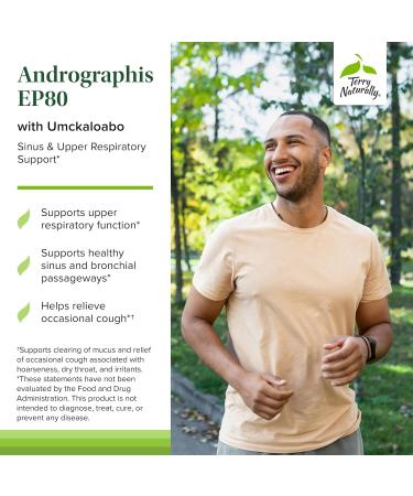 Terry Naturally Andrographis EP80 with Umckaloabo - Sinus Health Support - Supplement to Support Mucus Relief & Respiratory Function - Vegan Capsules to Aid Immune Health - 60 Capsules (60 Servings) - Buy Online on GoSupps.com