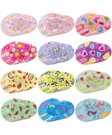 Panitay 36 Pieces Kids Girls Eye Patches Toddler Adhesive Eye Patch Bulk Cotton Eye Patch Fabric Breathable with Lazy Eye for Pediatric Amblyopia 12 Styles Regular Size