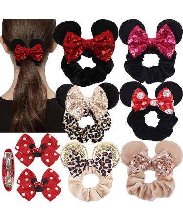 FACHPINT 8pcs mouse ears Bow Hair Scrunchies for Girls mouse ears Scrunchies for Women Velvet Scrunchies to Hold Ponytail mouse ears Ear Scrunchies Hair Accessories for Girls Kids World Trip Gift 01 Red/Leopard