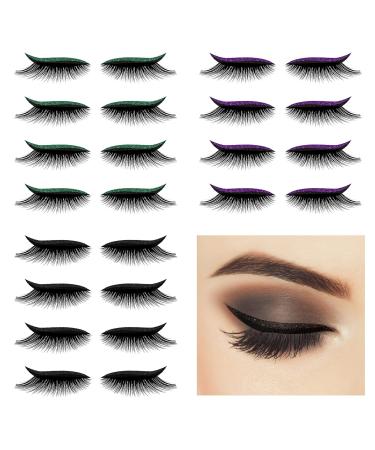 12 Pairs Eyeliner Stickers with Eyelash Reusable Waterproof Glitter Eyeliner Eyelash Stickers Self-adhesive Eye Liners Strip Stickers Eye Makeup Tool for Girl Make up Cosplay (Green  Black  Purple)