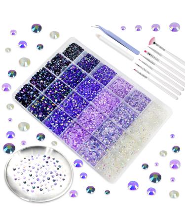 30000 Pcs Flatback Rhinestones for Crafts  Jelly AB Rhinestones for Tumblers 4 Sizes 6 Mixed Color Dark Purple Violets Lavender Purple Clear Rhinestone for Nails Round Gems for Face Makeup Nail Art Multi-color 05