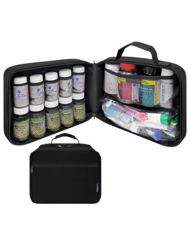 StarPlus2 Large Padded Pill Bottle Organizer, Medicine Bag, Case, Carrier for Medications, Vitamins, and Medical Supplies with Fixed Pockets - Home Storage and Travel - Black (Without Lock) Large (Pack of 1) Large, Fixed P…