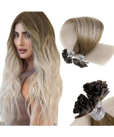 LAAVOO Extensions Real Hair Bonings Blond Ombre Real Hair Extensions Keratin Bonding Balayage light brown with light blonde utip Extensions hair recovery real hair smooth 1g/s 50g 55cm #8/59 55 cm 1-36 u Tip #8/59