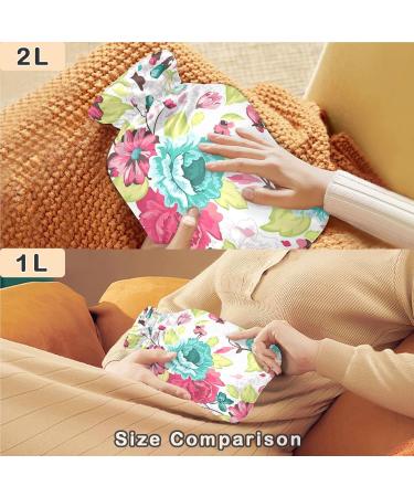 NAANLE 2L Hot Water Bottle with Cover - Red Flower Watercolor | Back Pain Relief & Hot/Cold Therapy - Buy Online on GoSupps.com