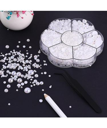 Thinp 5645 PCS Nail Pearls Set with Pickup Pencil and Tweezer - Assorted Sizes Flat Back Pearls Nail Charms for Crafting and Nail Art - Buy Online on GoSupps.com