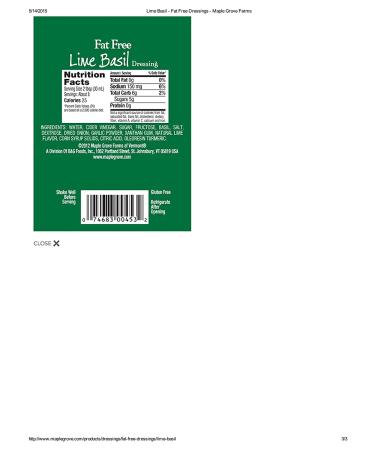 Maple Grove Farms Fat Free Lime Basil Salad Dressing - 8 oz | Healthy Flavor Boost - Buy Online on GoSupps.com