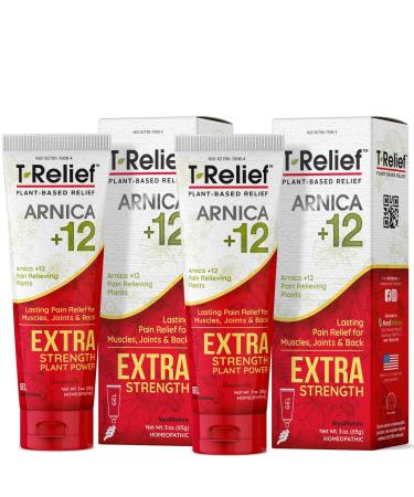 MediNatura T-Relief Extra Strength Gel Arnica +12 Natural Relieving Actives for Back Pain Joint Soreness Muscle Aches & Stiffness Whole Body Fast Acting Relief for Women & Men - 3 oz (2 Pack) T-Relief Gel - 3 Ounce (2 Pack)