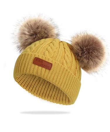 Baby Pom Pom Hat Infant Winter Hats Toddler Winter hat Crochet Fur Hairball Beanie Cap Baby Boys Girls Hat One Size Yellow