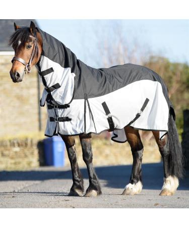 Equitack 600 Denier 2 in 1 Fly Lightweight Turnout Mesh Horse Rug |Waterproof Topline|Fixed Neck|Teflon Coated|Machine Washable Black/Silver 6ft 9 6'9'' Black/Silver - Buy Online on GoSupps.com