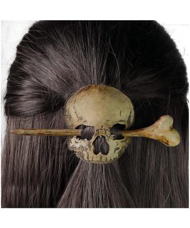 Halloween Skull Hair Pin Stick Slidewith Faux Bone Retro Gothic Hair Clips Hoop Decor Accessories Vintage Skull/Moth Hair Clips Scary Halloween Dressing Cosplay Props (A)