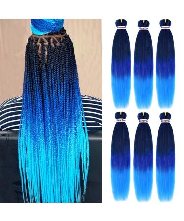Pre-Stretched Braiding Hair 22 inch 6 packs Hot Water Setting Synthetic Hair Crochet Braiding Hair Extension(Ombre Blue) 22 Inch (Pack of 6) Ombre Blue