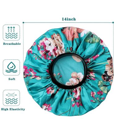 2PCS Large Silk Satin Bonnet Set for Curly Hair - Black+Peacock Blue - Buy Online on GoSupps.com