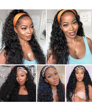 Ombre Brown Water Wave Headband Wig 26 Inch | Synthetic Glueless Half Wig with Headbands | 180% Density Curly Wigs for Black Women | Natural Daily Wear - T30-16 - Buy Online on GoSupps.com