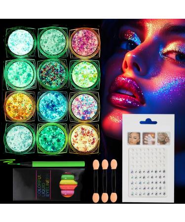ZEKUN Face Glitter Festival Light Body Glitter Makeup Festival 12 Colours of Glitter Gel for Body Hair Party Masquerade Halloween Christmas