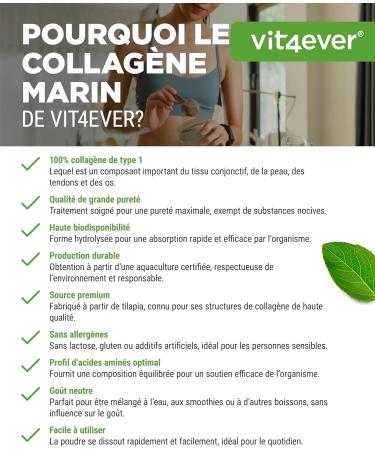  Vit4ever Marine Collagen Powder 500g - Bioactive Collagen Peptides - Premium Fish Collagen Hydrolysate - Perfect Solubility - Taste-Neutral and Highly Concentrated - Marine Collagen Peptides - Buy Online on GoSupps.com