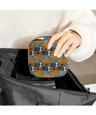 Women's Cartoon Cat Pattern Portable Period Kit Bag - Storage Pockets for Feminine Products in Brown Yellow Gray - Buy Online on GoSupps.com