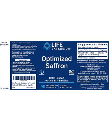 Life Extension Saffron Extract with Satiereal 88.25mg - 90 Veg Caps - 90 Count - Buy Online on GoSupps.com