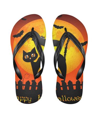Mnsruu black cat cats moon animal halloween flip flops flip sandals home slippers hotel spa bedroom travel for men women medium