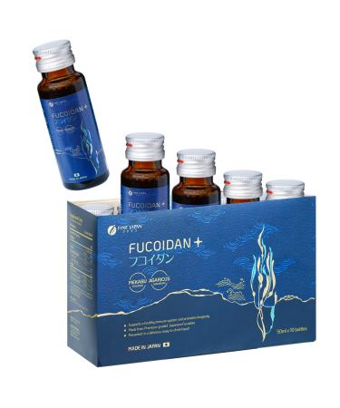 FINE JAPAN Fucoidan Plus Drink Premium Brown Seaweed Supplement with Seaweed Extract Agaricus Mushroom & Coix Seed 10 Bottles (50ml Each)