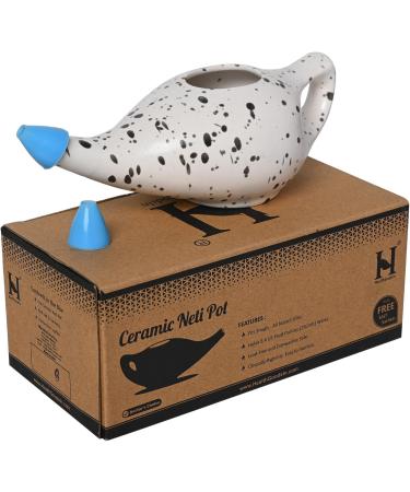 HealthGoodsIn Ceramic Neti Pot - Premium Handcrafted Dishwasher Safe 225ml Dalmatian with 2 Silicone Nozzle Tips for Optimal Nasal Care - Buy Online on GoSupps.com