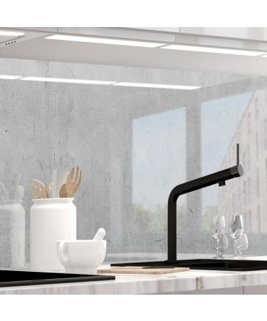 Sticker professionals kitchen back wall self -adhesive glass look - concrete - 1.8mm stiffened all substrates hard pet material premium 60 x 280cm h 60 cm x W 280 cm concrete