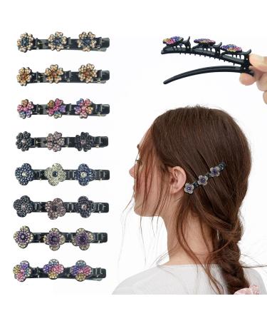 URBANITE Sparkling Crystal Stone Braided Hair Clips with Rhinestones  8PCS Braided Hair Clip with 3 Small Clips  Double Layer Braided Hairpin Duckbill Clip for Women and Girl