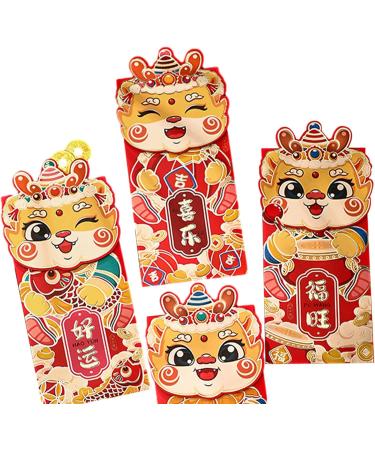 4Pcs New Year Red Envelopes Hong Bao 2024 Dragon Hongbao Present 3D Dragon Red Envelopes Red Packets for Birthday Festival B Style B - Buy Online on GoSupps.com