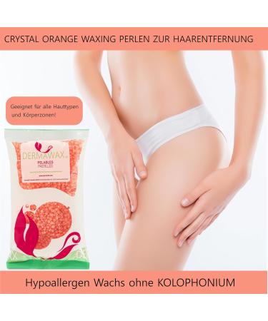 Dermawax Crystal Orange Hypoallergenic Wax Beads - Ideal for Brazilian Full Body Face & Arms Hair Removal | 800g - Buy Online on GoSupps.com