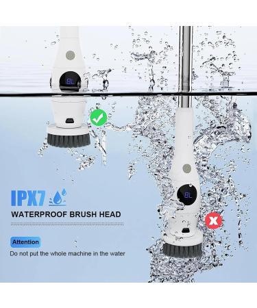 Electric Spin Scrubber Cordless Cleaning Brush with 8 Replaceable Brush Heads and Adjust Extension Handle LED Light Real-time Power Display 3 Speeds IPX7 Waterproof Shower Scrubber - Buy Online on GoSupps.com