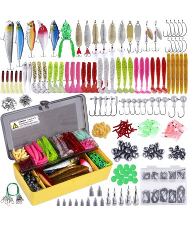 PLUSINNO Fishing Lures Baits Tackle Including Crankbaits, Spinnerbaits, Plastic Worms, Jigs, Topwater Lures , Tackle Box and More Fishing Gear Lures Kit Set, 102/67/27Pcs Fishing Lure Tackle 302Pcs Fishing Lures Kit