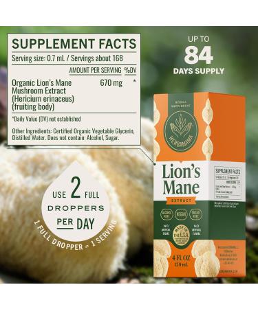 HERBAMAMA Lions Mane Tincture - Vegan Focus & Nerve Support with Lion's Mane Mushroom Extract - Hericium Erinaceus Brain Support Supplement - Non-GMO Alcohol & Sugar-Free - 84-Day Supply 4 Fl Oz (Pack of 1) - Buy Online on GoSupps.com