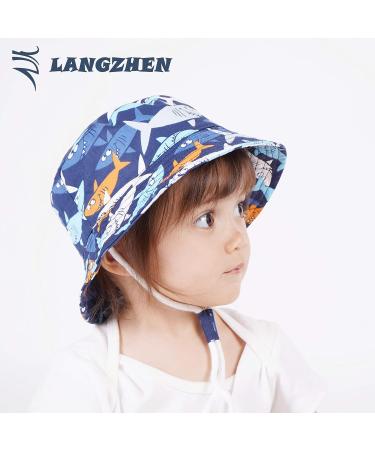 LANGZHEN Navy Shark Beach Sun Protection Hat for Baby Girls | Adjustable Toddler Kids Wide Brim Play Hat | 2-4 Years - Buy Online on GoSupps.com