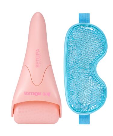 SETUPA Ice Roller for Face Ice Face Roller Cold Facial Ice Roller Massager for Face Eye Puffiness Relief Migraine Wrinkles Pack of 2 (Pink & Blue)