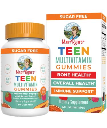 MaryRuth's Multivitamin Gummies for Teens | Vitamin D3 A C E B6 B12 Zinc Iodine Biotin | Immunity | Tissue Vision & Skin Health | Vegan | Non-GMO | Sugar Free | Gluten Free | 60 Count